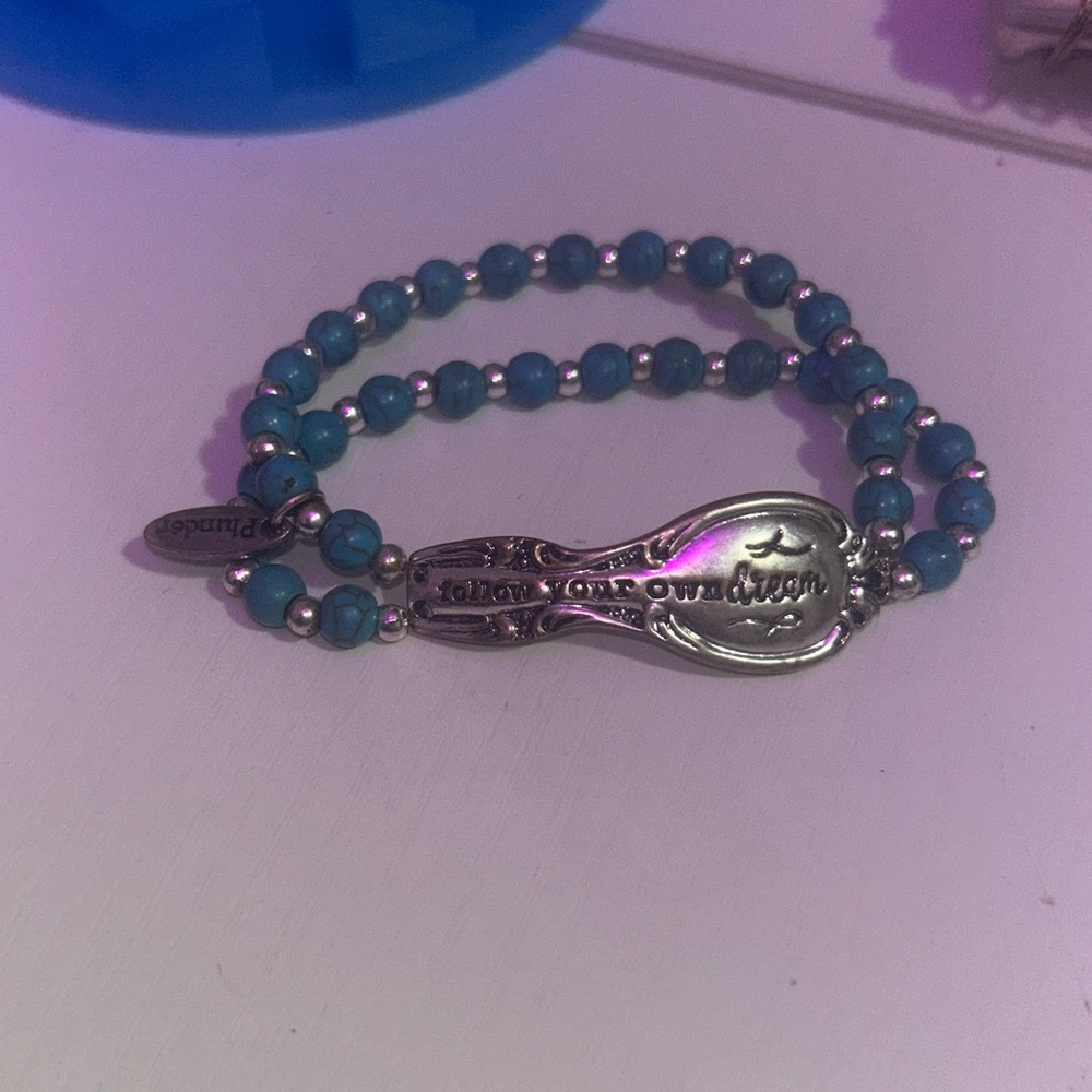 Turquoise Beaded Bracelet with Silver Accents & Motivational Quote